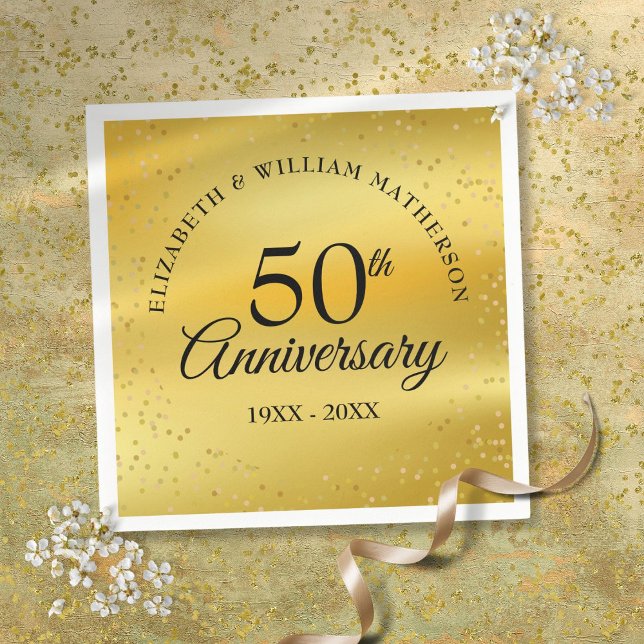 50-års bröllopsdag Guldstoft Konfetti Pappersservett (50th Wedding Anniversary Gold Dust Confetti Napkins)