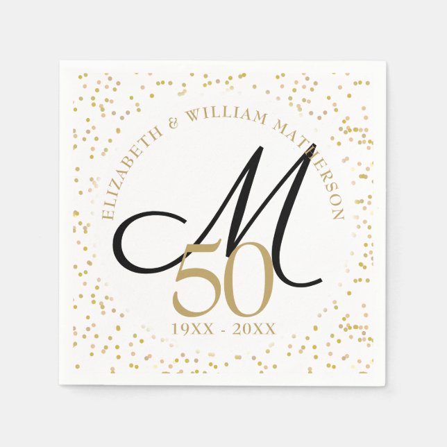 50-års bröllopsdag Guldstoft Monogram Pappersservett (Framsidan)