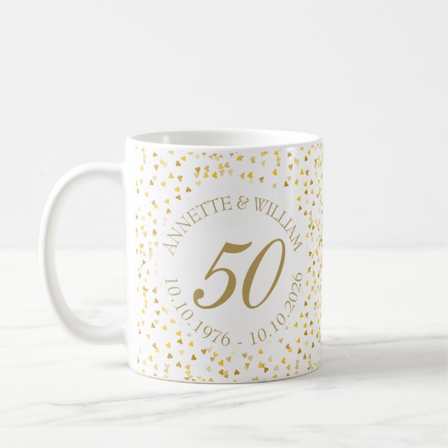 50-års bröllopsdag Gyldena hjärtan konfetti Kaffemugg (Vänster)