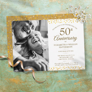 50-års bröllopsdag Gyldna Hjärtan Foto Inbjudningar