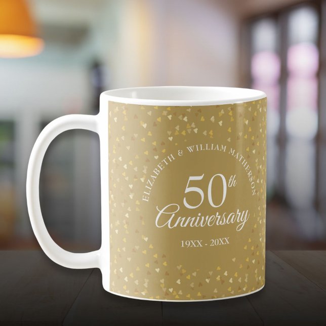 50-års bröllopsdag Gyllene Hjärtan Kaffemugg (50th Wedding Anniversary Golden Hearts Coffee Mug)