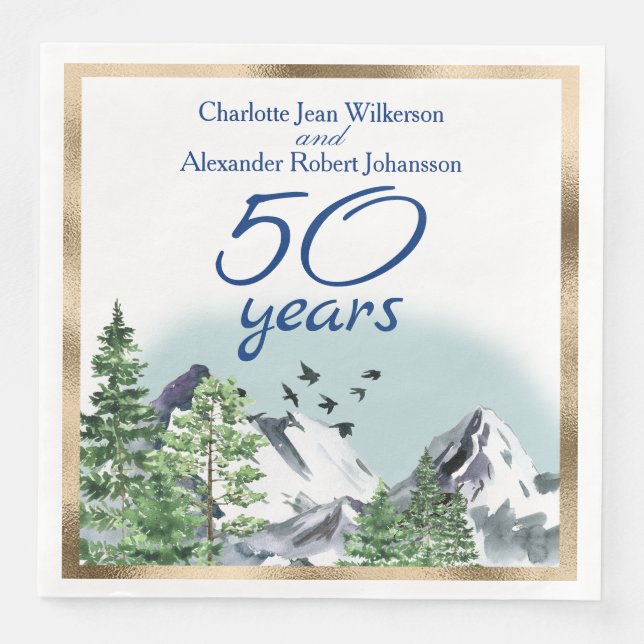 50-års bröllopsdag landskapsbild från Klippiga ber Pappersservett (Framsida)