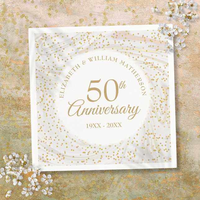 50-års bröllopsdag Marmor Guldstoft Pappersservett (50th Wedding Anniversary Marble Gold Dust Napkins)