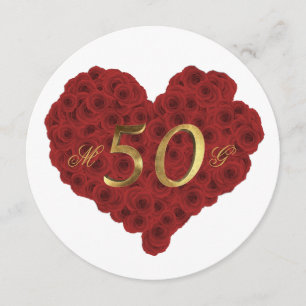 50-års bröllopsdag Röda rosor Hjärta Elegant Inbjudningar