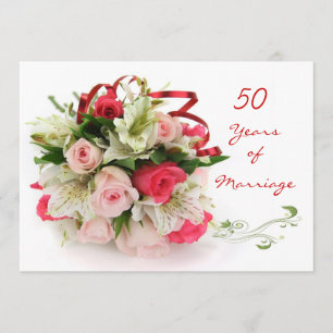 50-års bröllopsdag. Rosor och liljor Inbjudningar