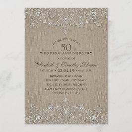 50-års bröllopsdag Rustik jutepackning och spets Inbjudningar