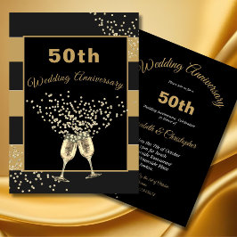50-års bröllopsdag Svart Guld Chic Elegant Inbjudningar