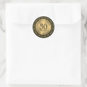 50-års bröllopsdag Svart guld ram Runt Klistermärke