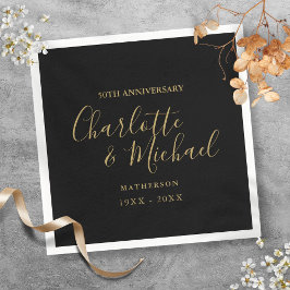 50-års bröllopsdag Svart Guld Signatur Pappersservett