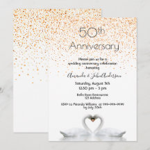 50-års bröllopsdag två svanar i kärlek vit