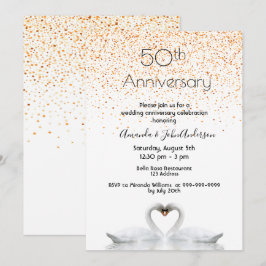 50-års bröllopsdag två svanar i kärlek vitt inbjudningar