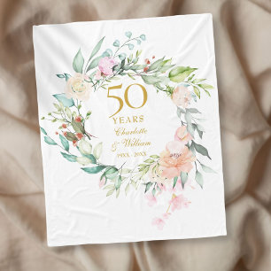 50-års bröllopsdag Vattenfärg Blommig Fleecefilt