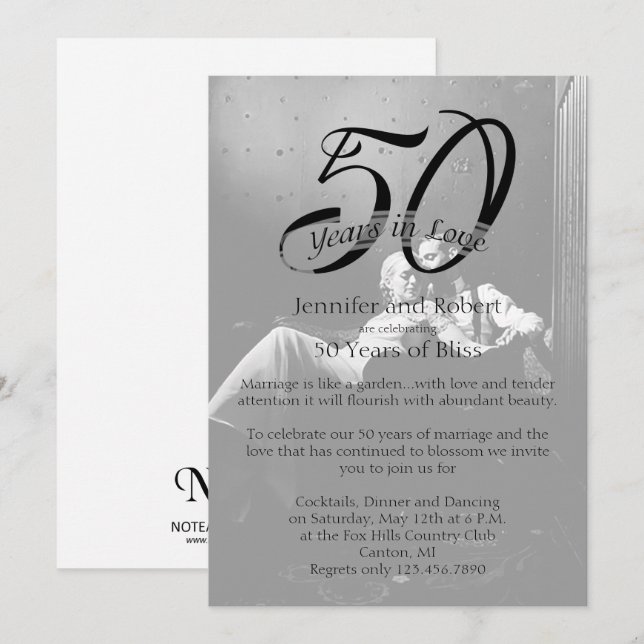 50-års Bröllopsdags-inbjudan Inbjudningar (Fram/baksida)