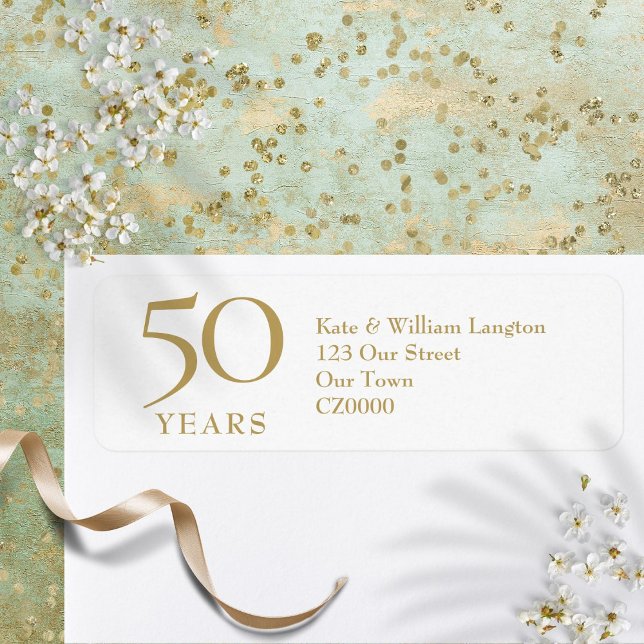 50-års bröllopsdagsguldadress returadress etikett (50th Wedding Anniversary Gold Address Label)