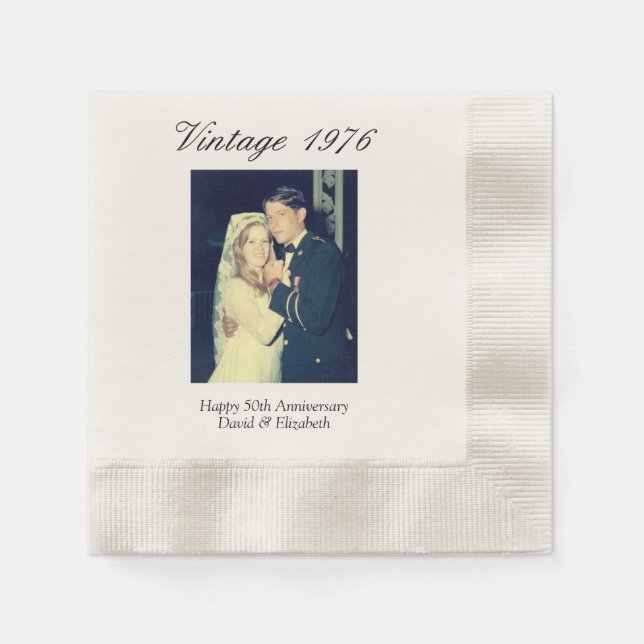 50-års bröllopsfirande Foto Elegant Retro Pappersservett (Framsidan)