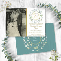 50-års bröllopsfotografi med blomstergrönska