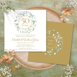 50-års bröllopsjubileum Blomster Grönska Fyrkant Inbjudningar