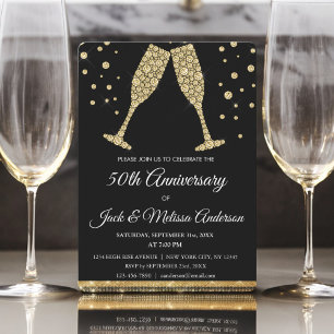 50-års bröllopsjubileum Champagneglas Inbjudningar