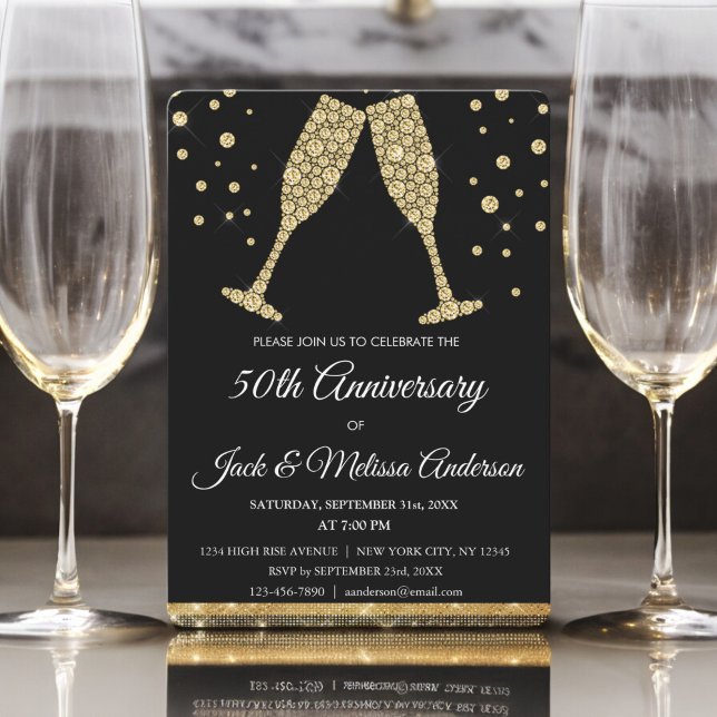 50-års bröllopsjubileum Champagneglas Inbjudningar (Skapare uppladdad)