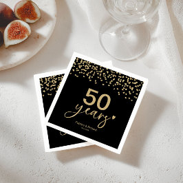 50-års bröllopsjubileum Chic Svart Och Guld Pappersservett