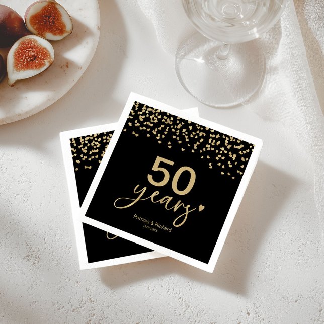 50-års bröllopsjubileum Chic Svart Och Guld Pappersservett (Skapare uppladdad)
