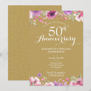 50-års bröllopsjubileum Country Floral Inbjudningar