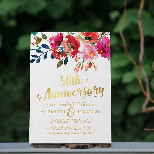 50-års bröllopsjubileum Elegant guldblommig Inbjudningar (Skapare uppladdad)
