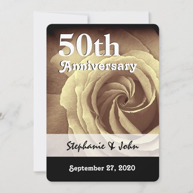 50-års bröllopsjubileum Elegant guldros A01B Inbjudningar (Framsida)