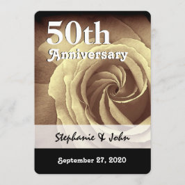 50-års bröllopsjubileum Elegant guldros A01B Inbjudningar