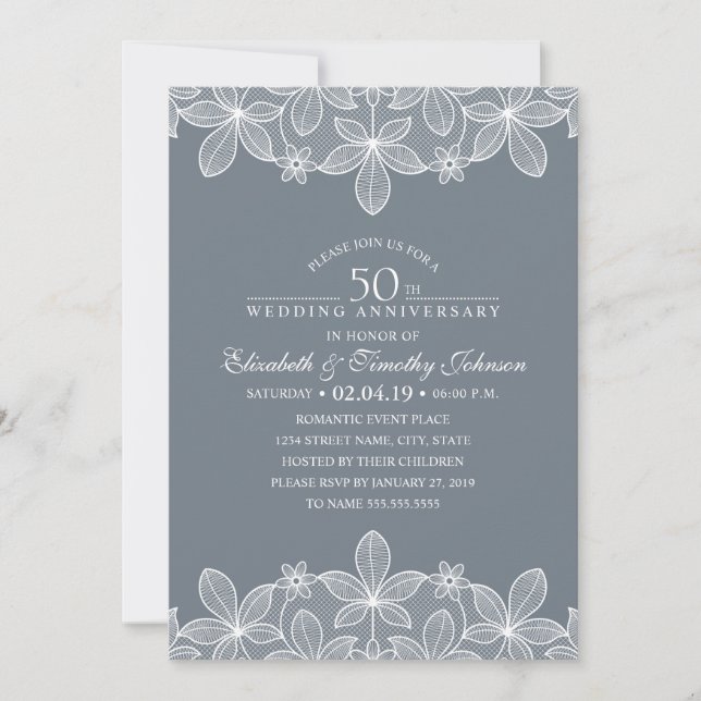 50-års bröllopsjubileum Elegant Lyx Spets Inbjudningar (Framsida)