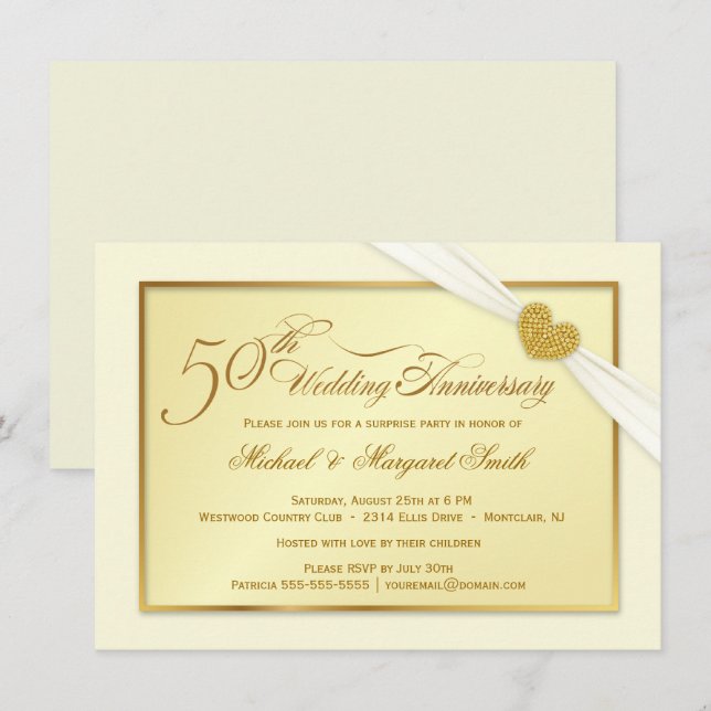 50-års bröllopsjubileum Finare inbjudningar (Fram/baksida)