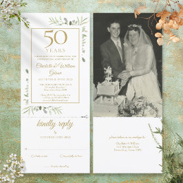 50-års bröllopsjubileum Foto Foliage RSVP Inbjudningar