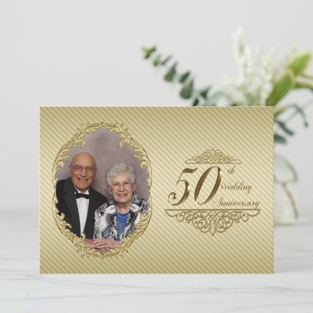 50-års bröllopsjubileum Foto Inbjudningskort (Stående Fram)