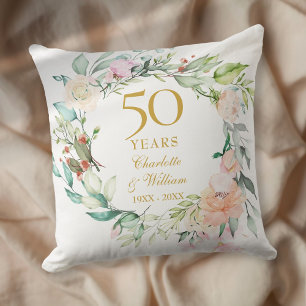 50-års bröllopsjubileum Foto Rosor Blommor Kudde