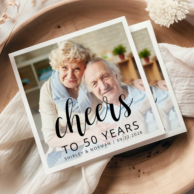 50-års bröllopsjubileum Foto Svart Skrift Skål Pappersservett (Skapare uppladdad)