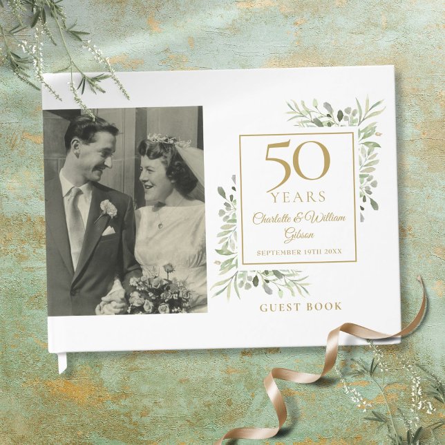 50-års bröllopsjubileum Grönska Foto Gästböcker (50th Golden Wedding Anniversary Greenery Photo Guest Book)