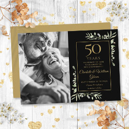 50-års bröllopsjubileum Grönska Svart Guld Foto Spara Datumet
