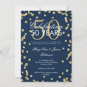 50-års bröllopsjubileum Guld Glitter Konfetti Mari Inbjudningar