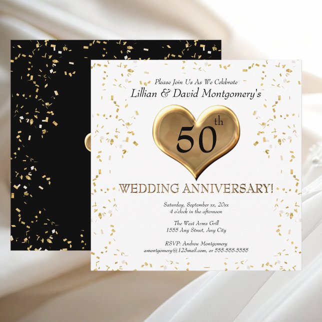 50-års bröllopsjubileum | Guld | Med namn Inbjudningar (50th Wedding Anniversary Invitation Golden with Couples Names  )