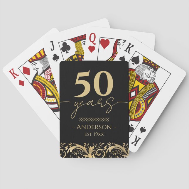 50-års bröllopsjubileum Guld Svart Casinokort (Baksidan)