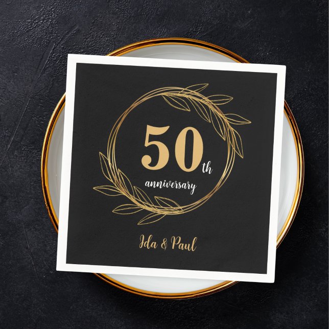 50-års bröllopsjubileum Guldkrans Pappersservett (50th Wedding Anniversary Gold Wreath Napkins)