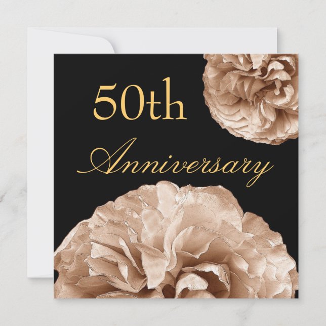 50-års bröllopsjubileum inbjudan GULD Rosor (Framsida)