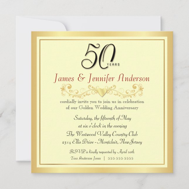 50-års bröllopsjubileum Inbjudningskort (Framsida)