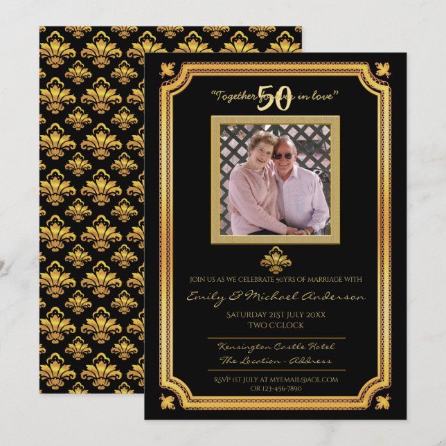 50-års bröllopsjubileum - LÄGG TILL FOTO Inbjudnin Inbjudningar (Fram/baksida)