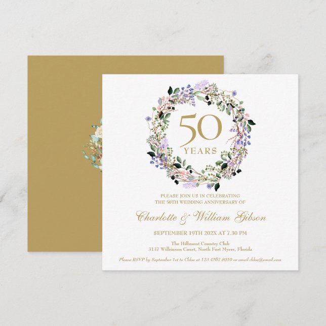 50-års bröllopsjubileum Lavendelblommor Inbjudningar (Fram/baksida)