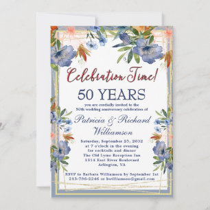 50-års bröllopsjubileum med chic blomsterdesign inbjudningar