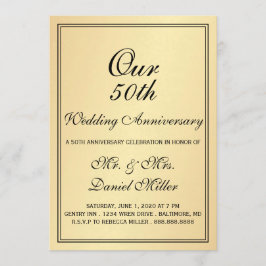 50-års bröllopsjubileum Party ljusguldbjudning Inbjudningar