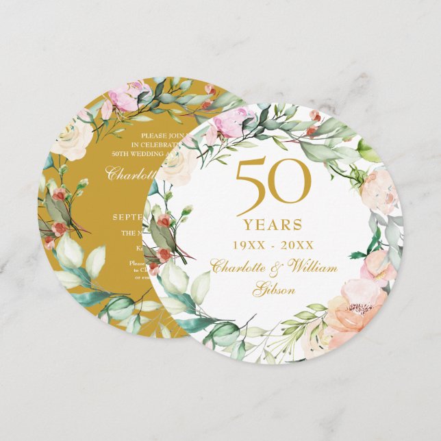 50-års bröllopsjubileum Rosor Garland  Inbjudningar (Fram/baksida)
