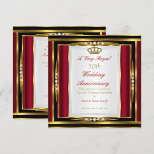 50-års bröllopsjubileum Royal Red Gold Crown Inbjudningar