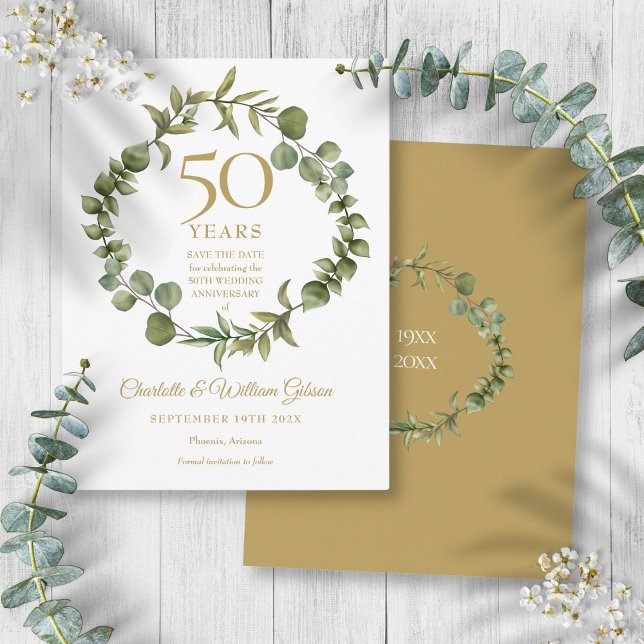 50-års bröllopsjubileum Save the Date-girlang Vykort (50th Wedding Anniversary Save the Date Garland Postcard)